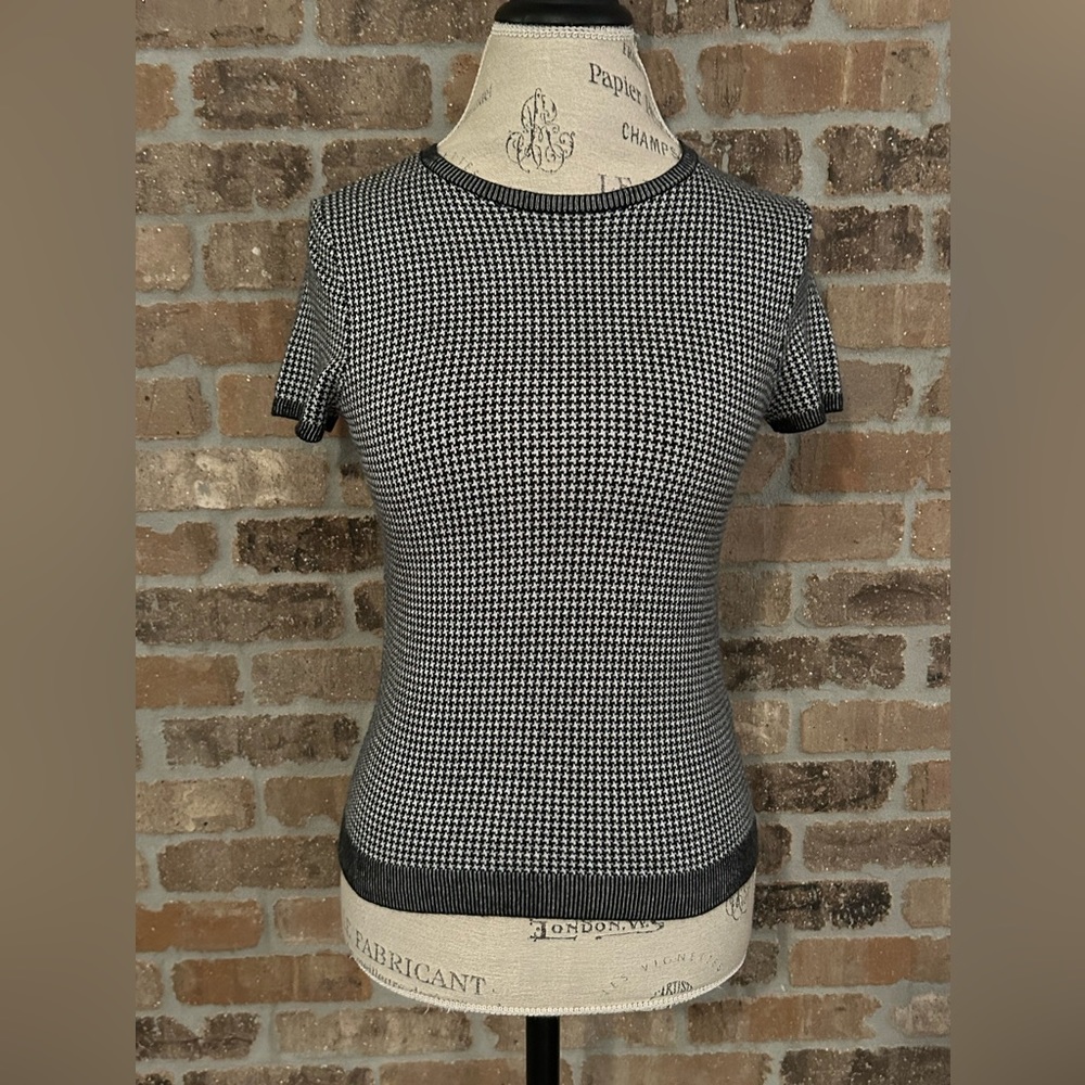 Alice + Olivia Black and White Houndstooth Blouse